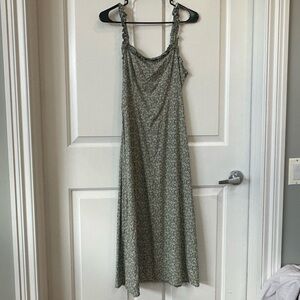 Miami for Francesca’s Sage Green Floral Pint Midi Dress with Ruffle Straps